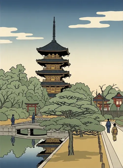 Ukiyo-e illustration of the five-storey pagoda at Tō-ji